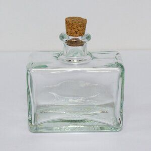 Green Glass Rectangle Jar with Cork Lid, Recycled Glass Vase